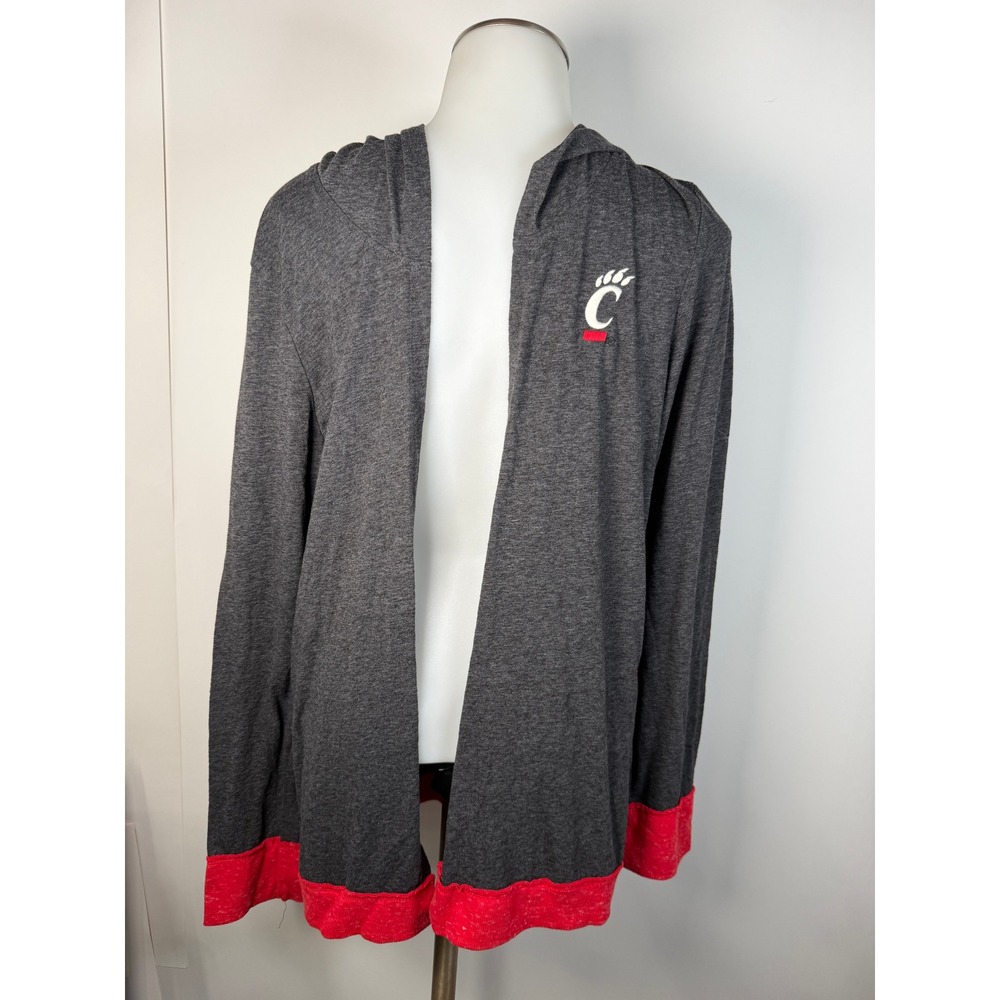 Colosseum Cincinnati Bearcats Womens Large Gray Red Hooded Open Front Cardigan